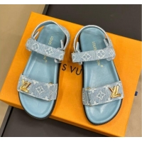 Best Grade Louis Vuitton LV Sunset Flat Comfort Sandals in Blue Bleached Denim 724126