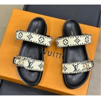 Best Price Louis Vuitton Bom Dia Flat Comfort Slides Sandal in Monogram Straw Black 0724128