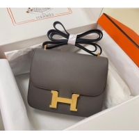 Luxurious Hermes Constance Mini Bag 18cm in Epsom Palm-Grained Leather 8057 Etain Grey/Gold 2024 (Half Handmade)