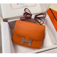 Top Quality Hermes Constance Mini Bag 18cm in Epsom Palm-Grained Leather 8057 Orange/Silver 2024 (Half Handmade)