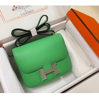 Reasonable Price Hermes Constance Mini Bag 18cm in Epsom Palm-Grained Leather 8057 Green/Silver 2024 (Half Handmade)