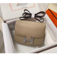 Well Crafted Hermes Constance Mini Bag 18cm in Epsom Palm-Grained Leather 8057 Coat Grey/Silver 2024 (Half Handmade)