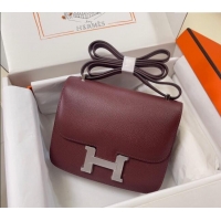 Well Crafted Hermes Constance Mini Bag 18cm in Epsom Palm-Grained Leather 8057 Bordeaux Red/Silver 2024 (Half Handmade)