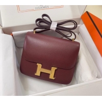 Top Design Hermes Constance Mini Bag 18cm in Epsom Palm-Grained Leather 8057 Bordeaux Red/Gold 2024 (Half Handmade)