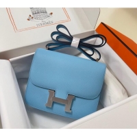 Cheapest Hermes Constance Mini Bag 18cm in Epsom Palm-Grained Leather 8057 Candy Blue/Silver 2024 (Half Handmade)