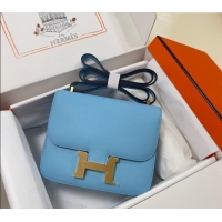 Well Crafted Hermes Constance Mini Bag 18cm in Epsom Palm-Grained Leather 8057 Candy Blue/Gold 2024 (Half Handmade)