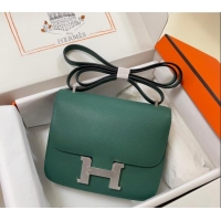 Cheapest Hermes Constance Mini Bag 18cm in Epsom Palm-Grained Leather 8057 Peacock Green/Silver 2024 (Half Handmade)