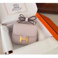 Famous Brand Hermes Constance Mini Bag 18cm in Epsom Palm-Grained Leather 8057 Dreamy Purple/Gold 2024 (Half Handmade)