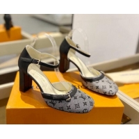 Shop Duplicate Louis Vuitton Mary Janes Pumps 8cm in Monogram Textile and Leather Grey 724136