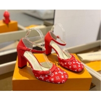 Low Price Louis Vuitton Mary Janes Pumps 8cm in Monogram Textile and Leather Red 724137