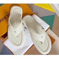 Low Cost Louis Vuitton Men's Flat Thong Slides Sandal in Calf Leather White 0815078