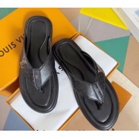 Best Product Louis Vuitton Men's Flat Thong Slides Sandal in Calf Leather Black 0815079