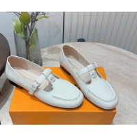 Popular Style Louis Vuitton Soho Flat Mary Janes Flat Loafers in Naplak Leather White 815088