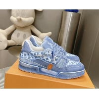 Best Product Louis Vuitton LV Trainer Sneakers in Bleached Leather and Denim Blue 0815092