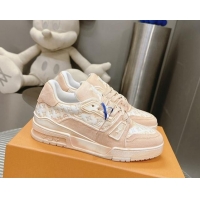 Best Grade Louis Vuitton LV Trainer Sneakers in Bleached Leather and Denim Pale Pink 0815093