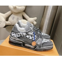 Best Price Louis Vuitton LV Trainer Sneakers in Bleached Leather and Denim Grey 40815094