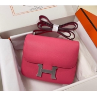 Super Quality Hermes Constance Mini Bag 18cm in Epsom Palm-Grained Leather 8057 Lipstick Pink/Silver 2024 (Half Handmade