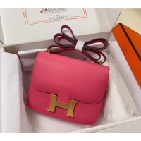 Famous Brand Hermes Constance Mini Bag 18cm in Epsom Palm-Grained Leather 8057 Lipstick Pink/Gold 2024 (Half Handmade)