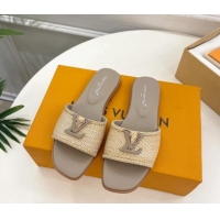 Most Popular Louis Vuitton LV Capri Flat Slides Sandal in Raffia Straw Grey 0815098