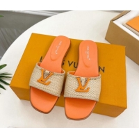 Good Quality Louis Vuitton LV Capri Flat Slides Sandal in Raffia Straw Orange 0815099