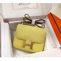 Top Grade Hermes Constance Mini Bag 18cm in Epsom Palm-Grained Leather 8057 Chick Yellow/Gold 2024 (Half Handmade)