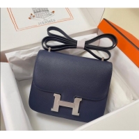 Affordable Price Hermes Constance Mini Bag 18cm in Epsom Palm-Grained Leather 8057 Stone Blue/Silver 2024 (Half Handmade