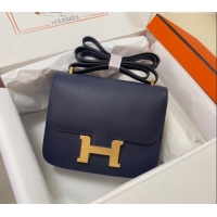 Well Crafted Hermes Constance Mini Bag 18cm in Epsom Palm-Grained Leather 8057 Stone Blue/Gold 2024 (Half Handmade)