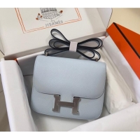 Super Quality Hermes Constance Mini Bag 18cm in Epsom Palm-Grained Leather 8057 Grail Blue/Silver 2024 (Half Handmade)