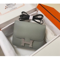 Grade Quality Hermes Constance Mini Bag 18cm in Epsom Palm-Grained Leather 8057 Seagull Grey/Silver 2024 (Half Handmade)