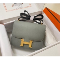 Top Design Hermes Constance Mini Bag 18cm in Epsom Palm-Grained Leather 8057 Seagull Grey/Gold 2024 (Half Handmade)