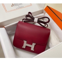 Well Crafted Hermes Constance Mini Bag 18cm in Epsom Palm-Grained Leather 8057 Pomegranate Red/Silver 2024 (Half Handmad