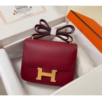 Trendy Design Hermes Constance Mini Bag 18cm in Epsom Palm-Grained Leather 8057 Pomegranate Red/Gold 2024 (Half Handmade