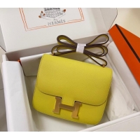 Sophisticated Hermes Constance Mini Bag 18cm in Epsom Palm-Grained Leather 8057 Lemon Yellow/Gold 2024 (Half Handmade)