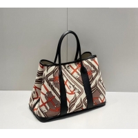 Best Quality Hermes Garden Party Bag 30/36cm in Printed Canvas and Calfskin H8109 Black/Multi 2024 (Half Handmade)