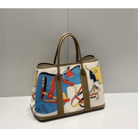 Well Crafted Hermes Garden Party Bag 30/36cm in Printed Canvas and Calfskin H8109 Elephant Grey 2024 (Half Handmade)