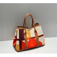 Best Price Hermes Garden Party Bag 30/36cm in Printed Canvas and Calfskin H8109 Light Brown 2024 (Half Handmade)