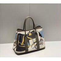 Popular Style Hermes Garden Party Bag 30/36cm in Printed Canvas and Calfskin H8109 Etain Grey 2024 (Half Handmade)