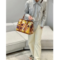 Good Taste Hermes Garden Party Bag 30/36cm in Printed Canvas and Calfskin H8109 Brown/Yellow 2024 (Half Handmade)