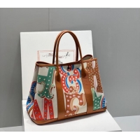 Buy Fashionable Hermes Garden Party Bag 30/36cm in Printed Canvas and Calfskin H8109 Brown/Multi 2024 (Half Handmade)