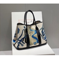 Promotional Hermes Garden Party Bag 30/36cm in Printed Canvas and Calfskin H8109 Black 2024 (Half Handmade)