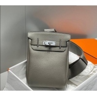 Luxury Cheap Hermes Birkin Hac a Dos Bag in Original Grained Calfskin 8123 Cloud Grey 2024