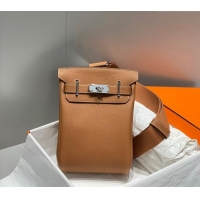 Good Looking Hermes Birkin Hac a Dos Bag in Original Grained Calfskin 8123 Golden Brown 2024