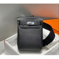 Luxurious Hermes Birkin Hac a Dos Bag in Original Grained Calfskin 8123 Black/Silver 2024