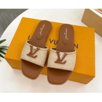 Popular Style Louis Vuitton LV Capri Flat Slides Sandal in Raffia Straw Brown 0815101