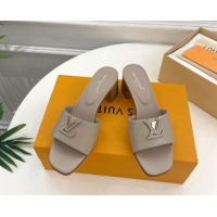 Luxurious Louis Vuitton LV Capri Heel Slides Sandal 5cm in Calf Leather Grey 815104