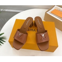 Big Discount Louis Vuitton LV Capri Heel Slides Sandal 5cm in Calf Leather Brown 815105