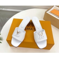 Discount Louis Vuitton LV Capri Heel Slides Sandal 5cm in Calf Leather White 0815107