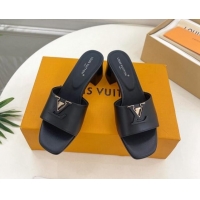 Durable Louis Vuitton LV Capri Heel Slides Sandal 5cm in Calf Leather Black 815108