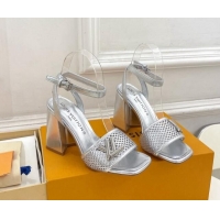 Luxury Cheap Louis Vuitton Shake Heel Sandals 9cm in Perforated Leather Silver 815113