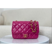 Grade Quality Chanel Shiny Lambskin Small Flap bag with Thick Chain AS5027 Fuchsia Pink 2024